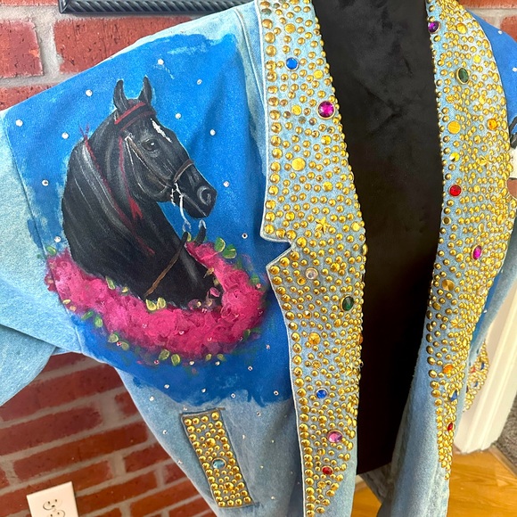 Custom Blue Jean rhinestone Jacket - Picture 2 of 4
